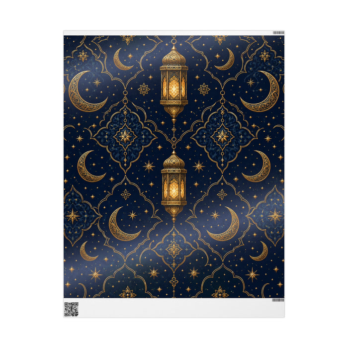 Wrapping Paper - Midnight Gold Lanterns & Stars Pattern