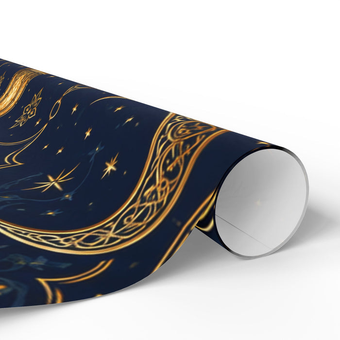 Wrapping Paper - Midnight Gold Lanterns & Stars Pattern