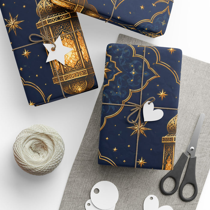 Wrapping Paper - Midnight Gold Lanterns & Stars Pattern