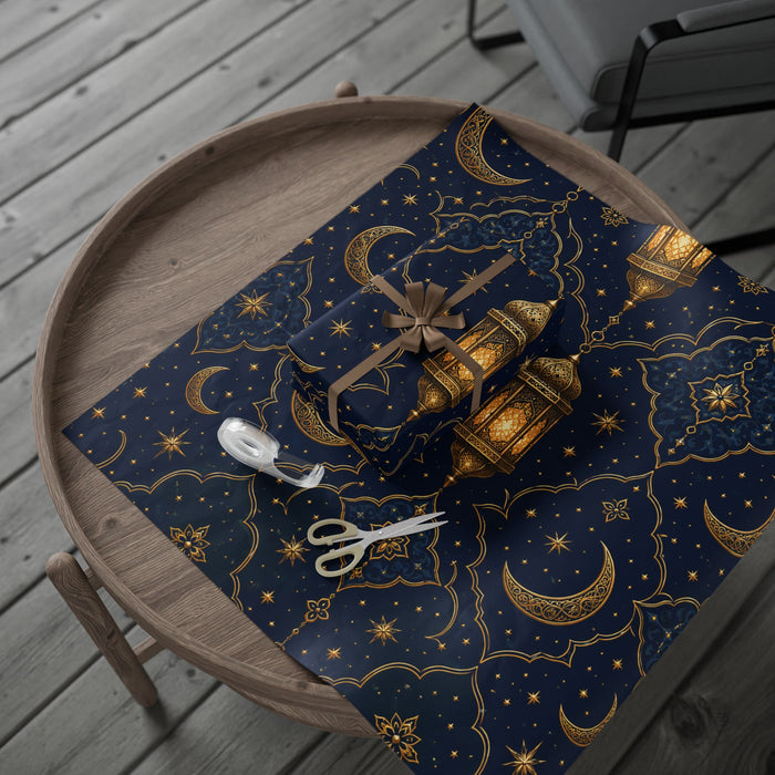 Wrapping Paper - Midnight Gold Lanterns & Stars Pattern