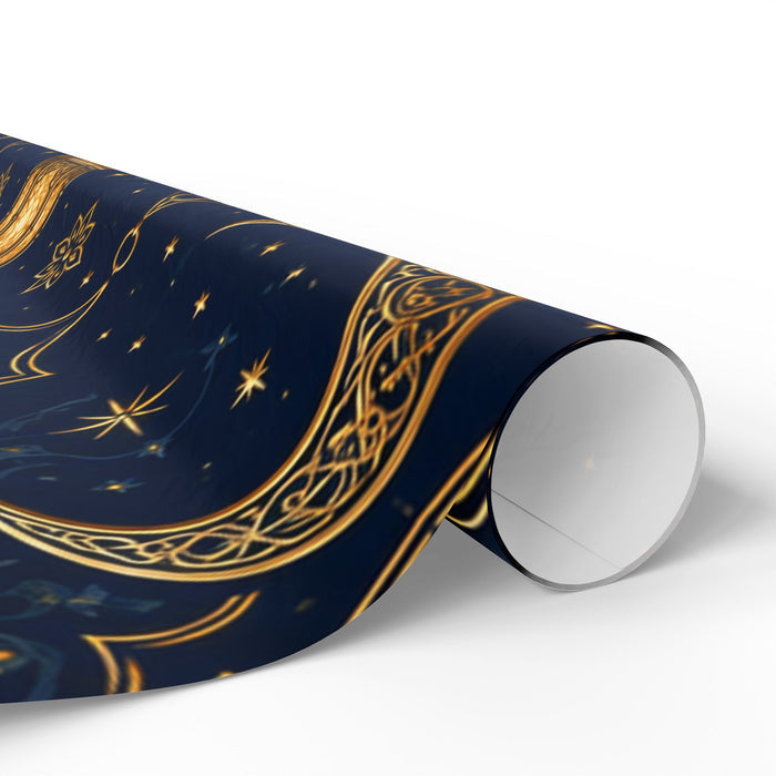 Wrapping Paper - Midnight Gold Lanterns & Stars Pattern