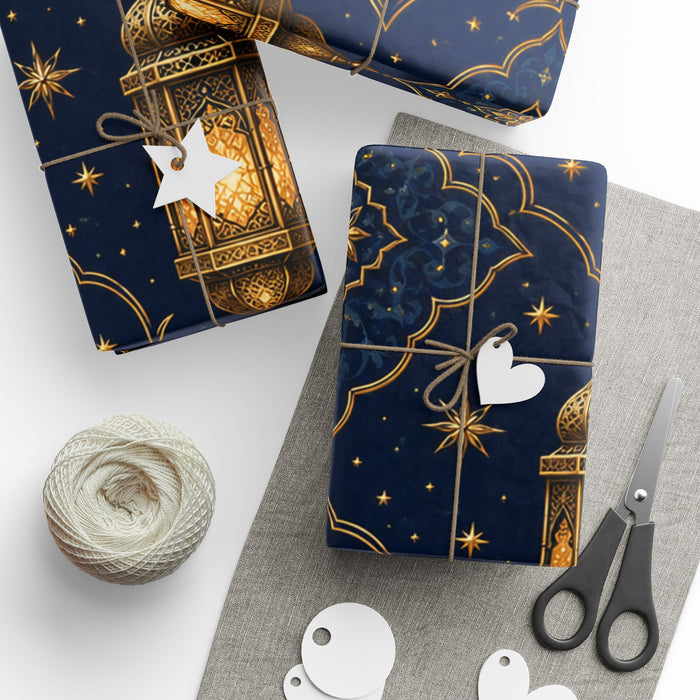 Wrapping Paper - Midnight Gold Lanterns & Stars Pattern