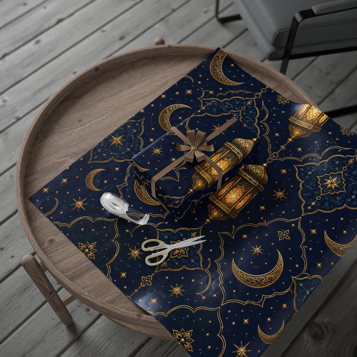 Wrapping Paper - Midnight Gold Lanterns & Stars Pattern
